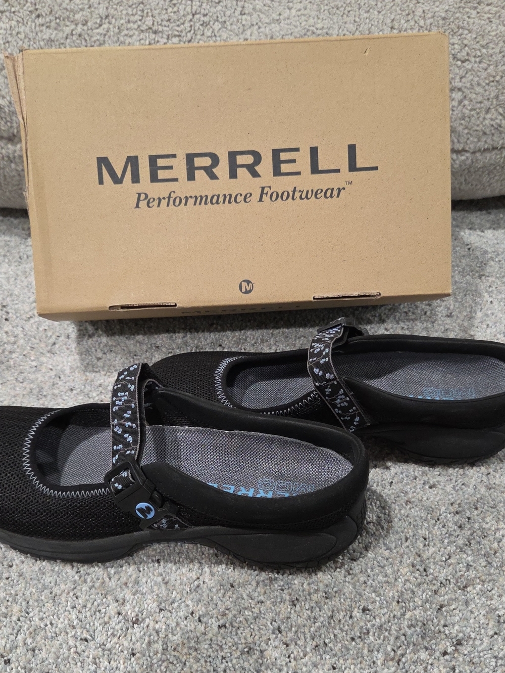 Merrell Black Mary Jane Slip-On Flats with Patterned Strap